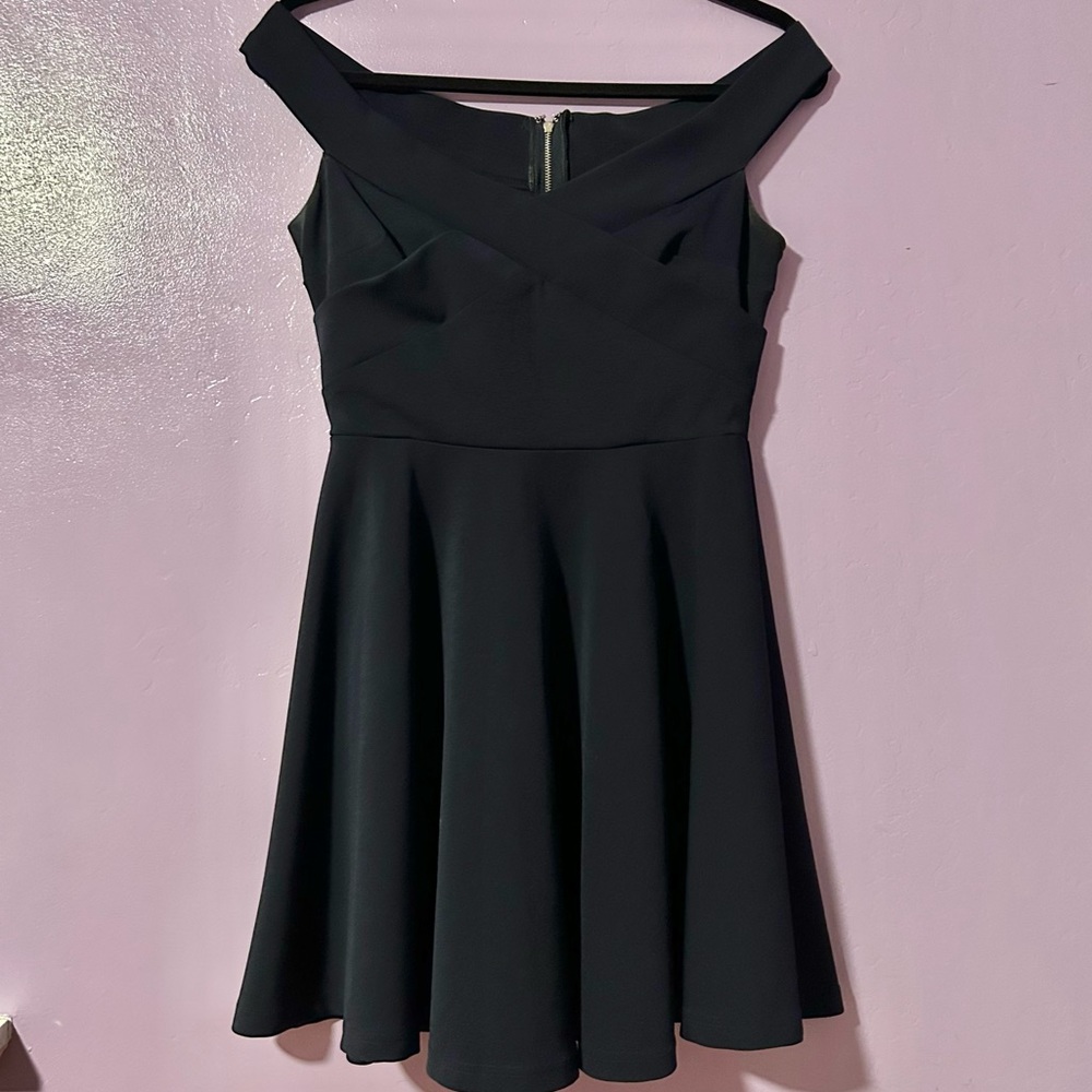 Navy blue off-the-shoulder mini dress